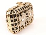 Gorgeous Laser Cut Metallic Hard Case Clutch Bag Luxury Beaded With Chain