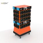 Movable 4-Sided Floor Orange Metal Headphone Display Stand for Sale