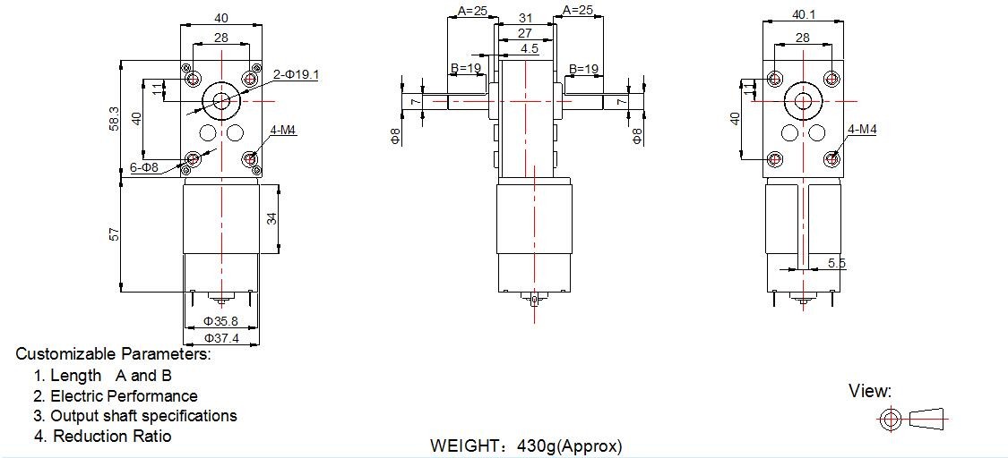 High Torque 12v 24v dc worm gear motor 550 dc motor with 50kg.cm worm gearbox for sunroof driving