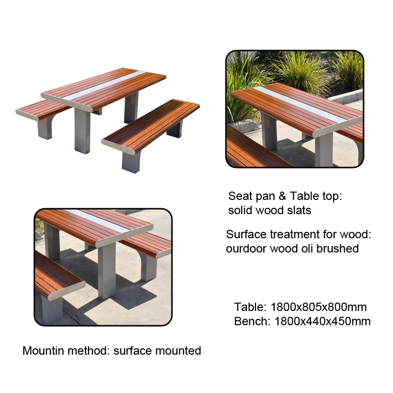 Customized Wood Dining Table Bench Set For Garden Courtyard Restaurant