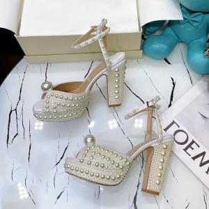 Wholesale Pearl inlaid design women's high heel sandals，open toe height increasing women sandals from china suppliers