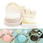 Eco-Friendly Disposable Party Supplies Gold Dot Pink Disposable Party Dinnerware