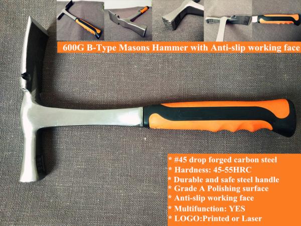 600G Forged steel Mason's hammer with grade A polishing surface, most durable