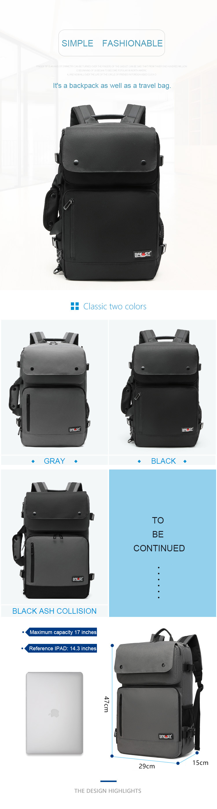 Multifunctional 600D Oxford Cloth Modern Laptop Backpack 20 Litre