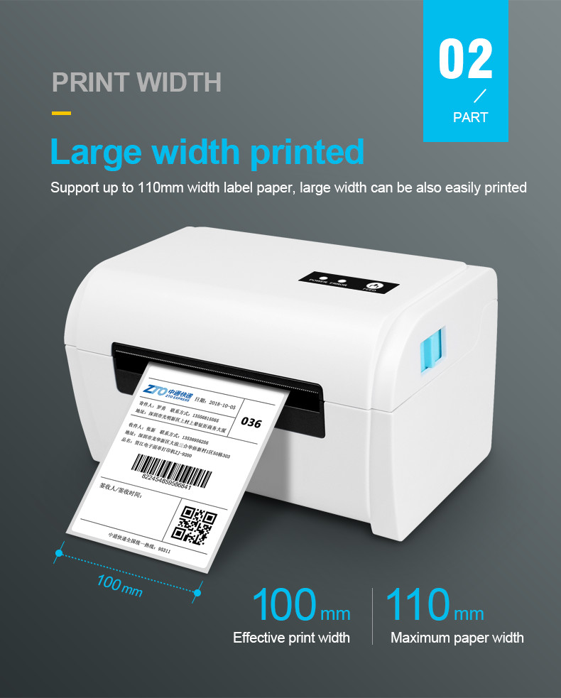 ZJ9200 110 mm 4*6 inch direct thermal shipping label waybill printer