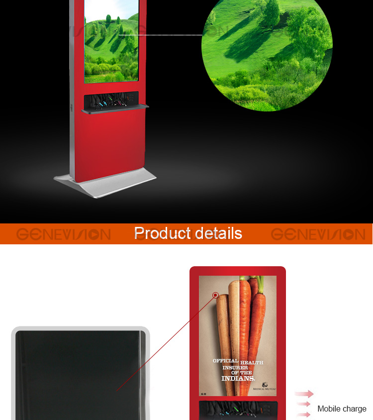 floor standing digital signage LCD ad player advertising and mobile phone charging station