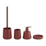 Polyresin Bathroom Countertop Accessories Red Round Taper Toilet Brush Hand Soap