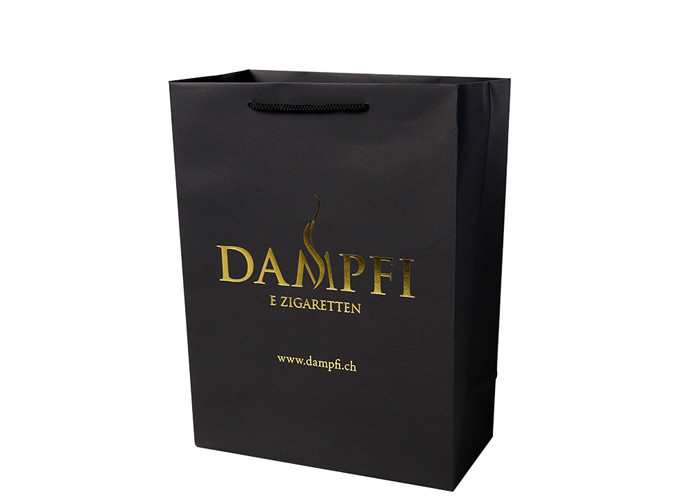 Offset Printed Paper Bags Handmade Black Custom With Golden Hot Stamping