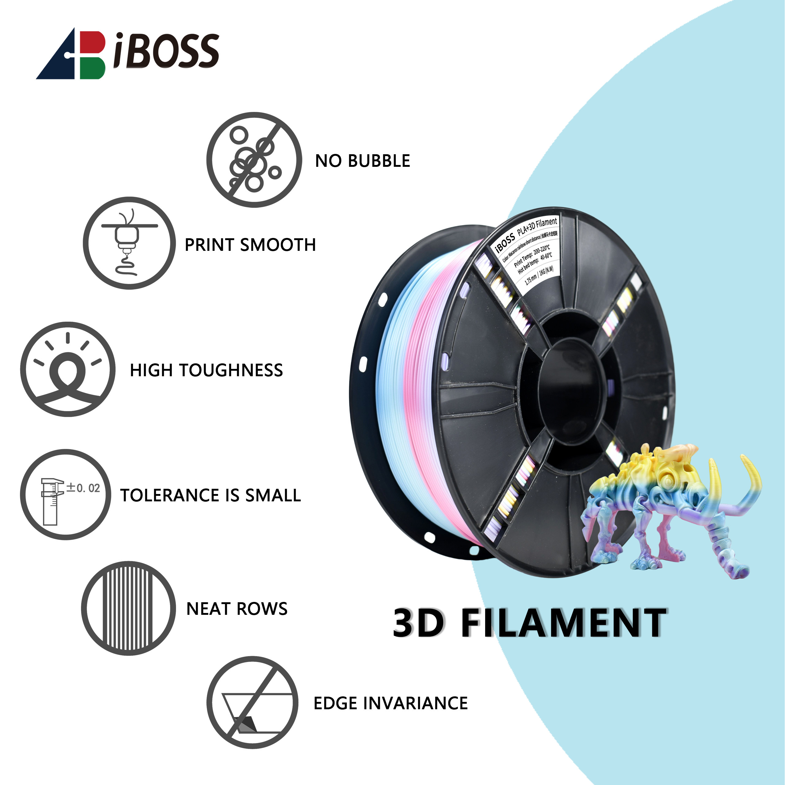 PLA +Filament 1.75mm +/- 0.02 mm, 1KG Macaron Rainbow Silk PLA+ 3D Printer Filament Color Changing Rainbow Multicolor