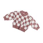 2PCS Customized Checkerboard Sweater Set 100% Cotton Knit Wear For Little Girls