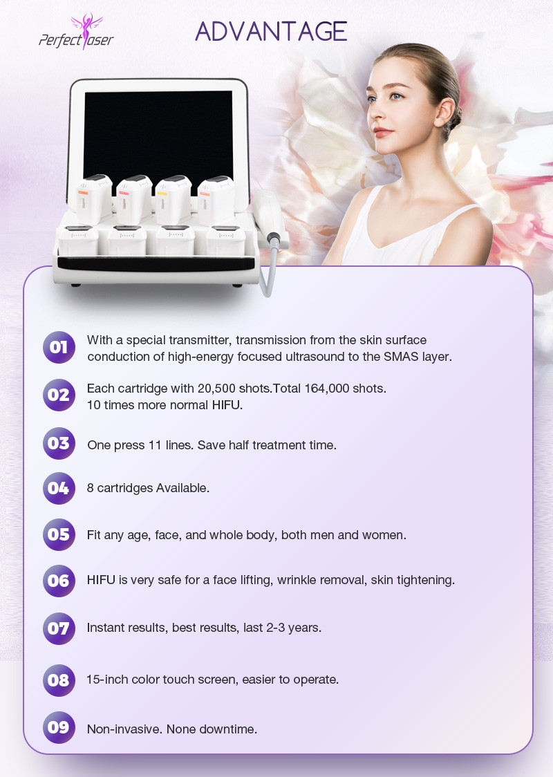 Anti Aging 9D HIFU Beauty Machine Skin Tightening Face Lifting 8 Cartridges