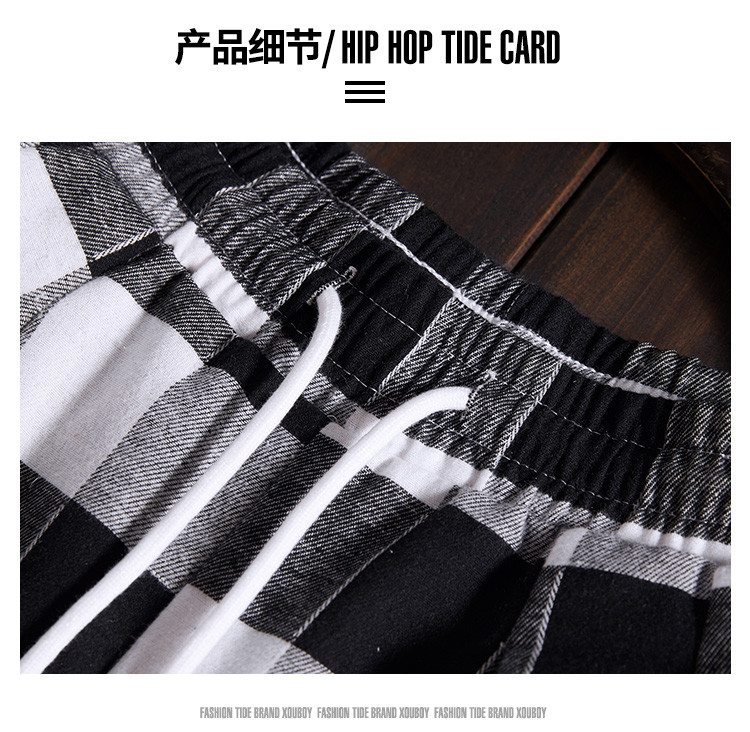 BEIANJI Cotton Polyester Black White Checkered Shorts Garment Dyed