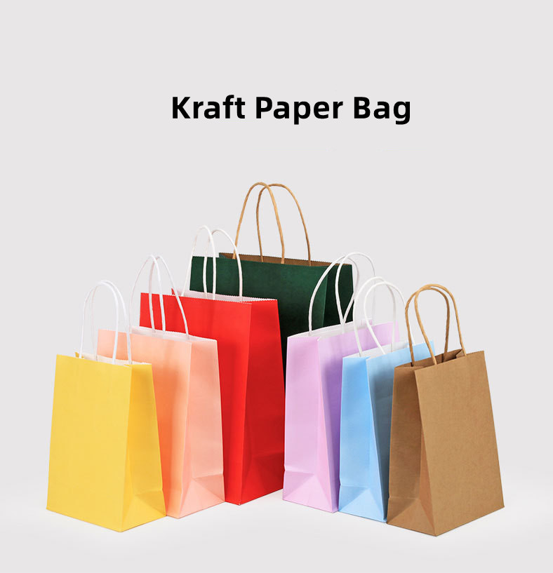 Custom Shopping Large Kraft Paper Supermarket Bags Food Snacks With Ribbon Handles