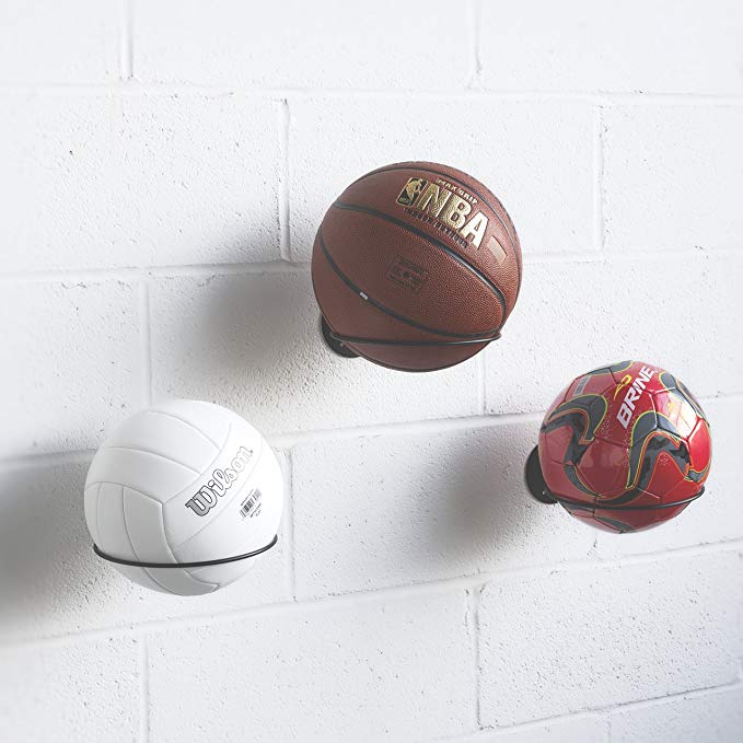 Powder Coated Steel Ball Holder Wall Mount Display Rack Storage for Soccer and Basketball