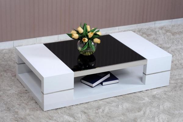 Wood Living Room Furniture,White,Black High Glossy Coffee Table,End Table