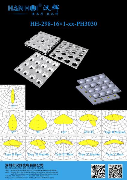 16×1 3030LEDs 50×50MM LED Lens 25°/55°/90°/120° Available PC Material For Street