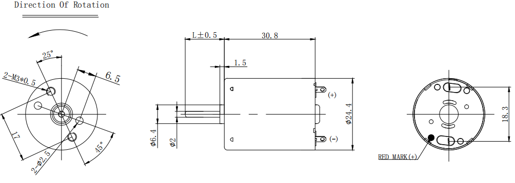 V-36V 370 Mini Motor Dimension