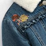 Embroidery Designs Kids Denim Clothes , Lovely Winter Girls Jeans Coat