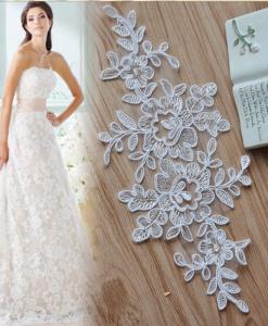 Wholesale Garment Accessories Embroidery Lace Applique with Cord Ivory Color from china suppliers