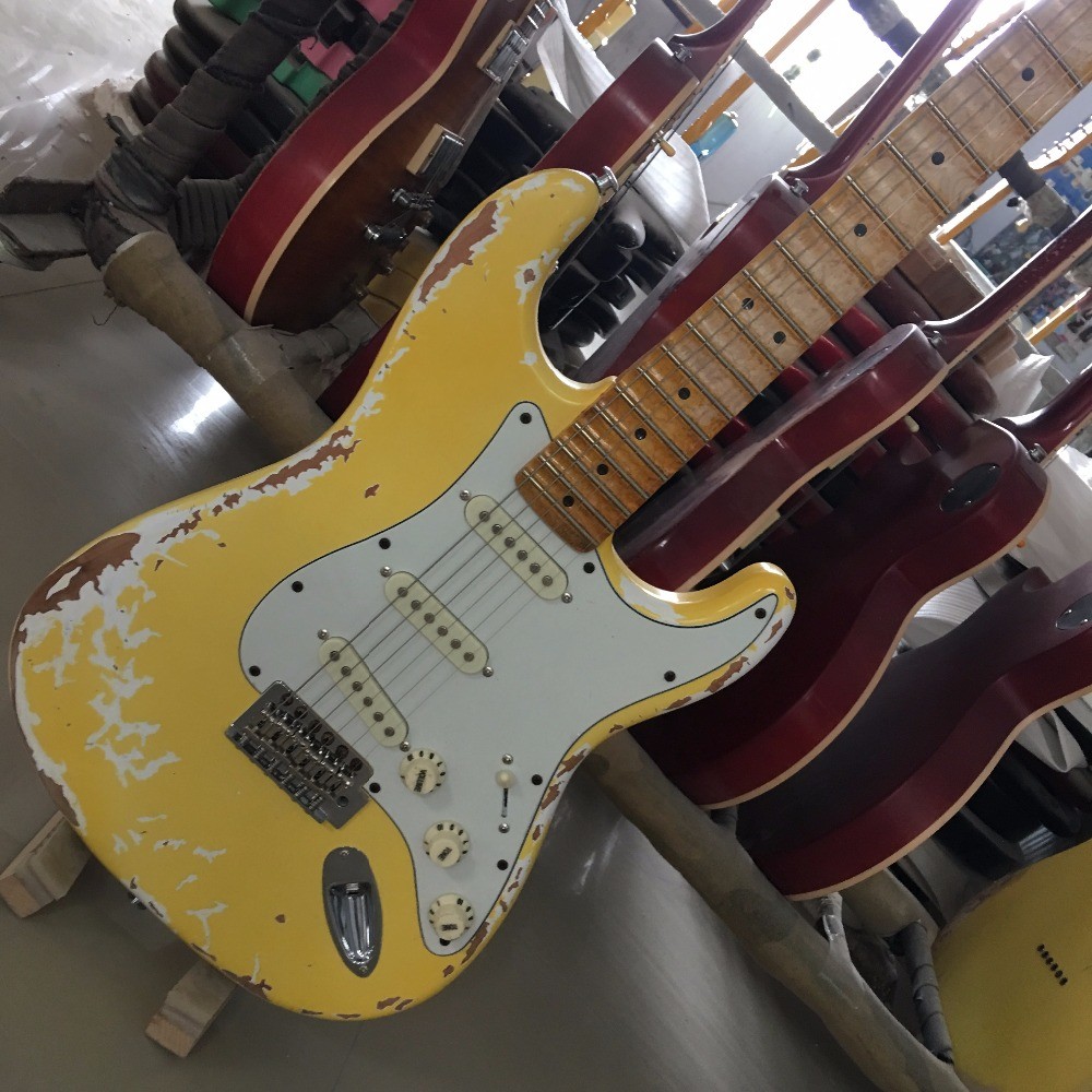 Maple scalloped fingerboard relic classical st electric guitar,handmade aged st guitar