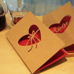 China 10cm Kraft Paper Laser Cut Wedding Cards Red For Wedding Party on sale