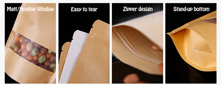 Matt Laminated Ziplock White Kraft Paper Food Pouches For Coffee Packaging