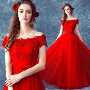 Wholesale Red Flower And Lace Off The Shoulder Gorgeous Evening Dress TSJY090 from china suppliers