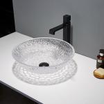 Round Hotel Crystal Wash Basins 130mm Artistic Glass Vessel Sink Bowl For Home