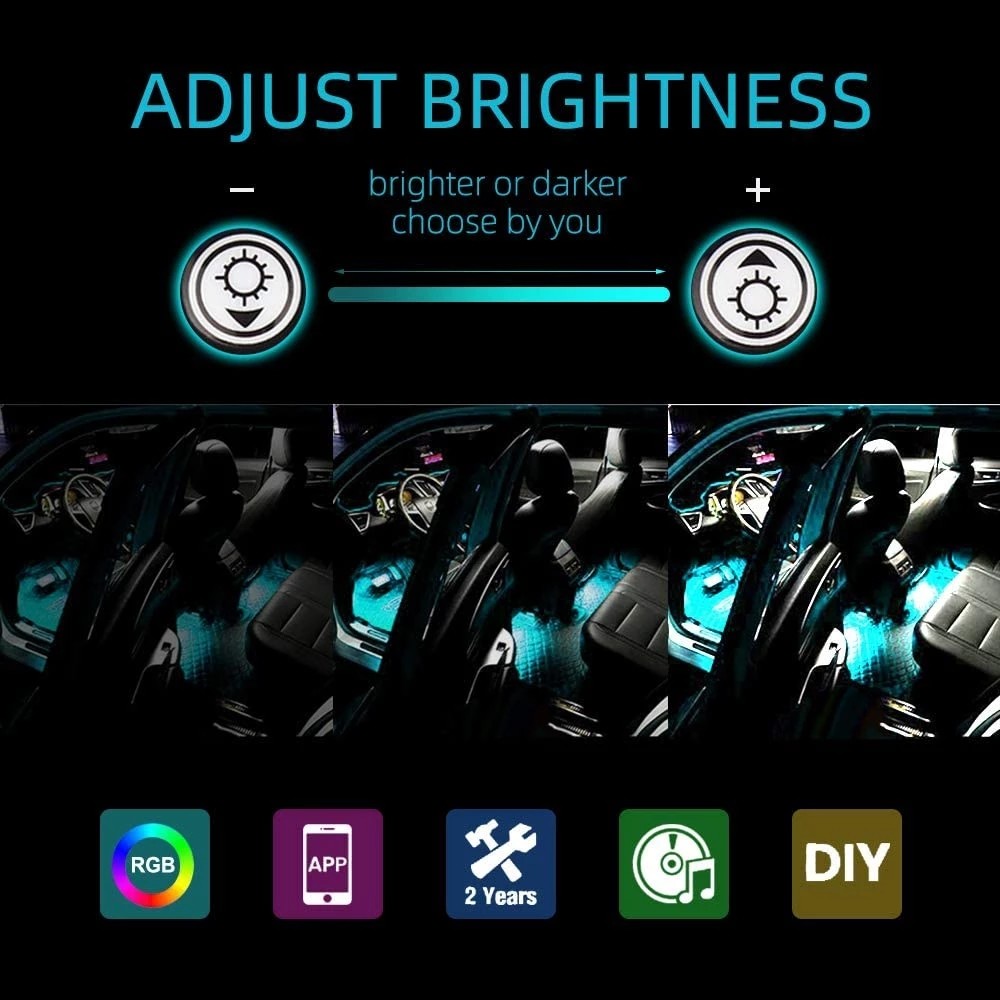 4 Pcs 48 Led Strip Car Interior Atmosphere Lights IP65 With USB Port APP Control