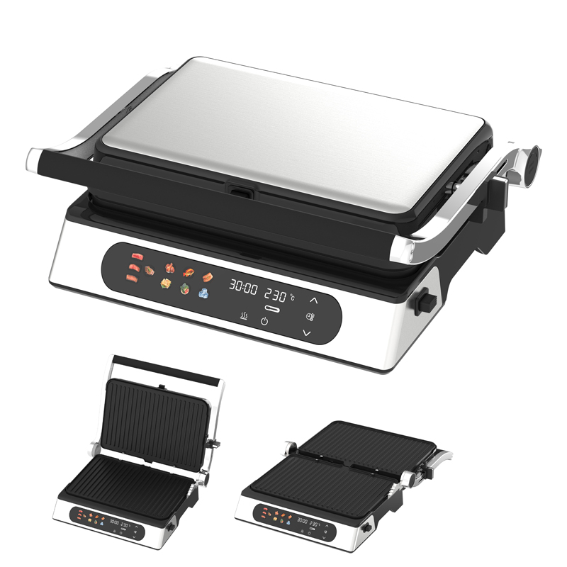 Electric Digital Contact BBQ Smokeless Grill Home Cooking Appliance Detachable 6 Slice Panini Maker With Probe Detect