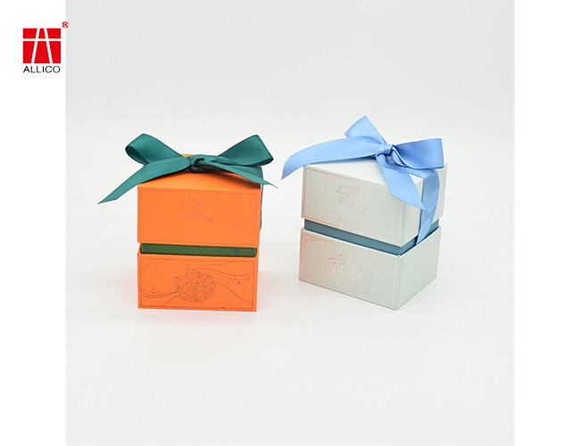 Paper Gold Foil Box Packaging Rigid Lid And Base Bottom Gift Packaging Box With Ribbon
