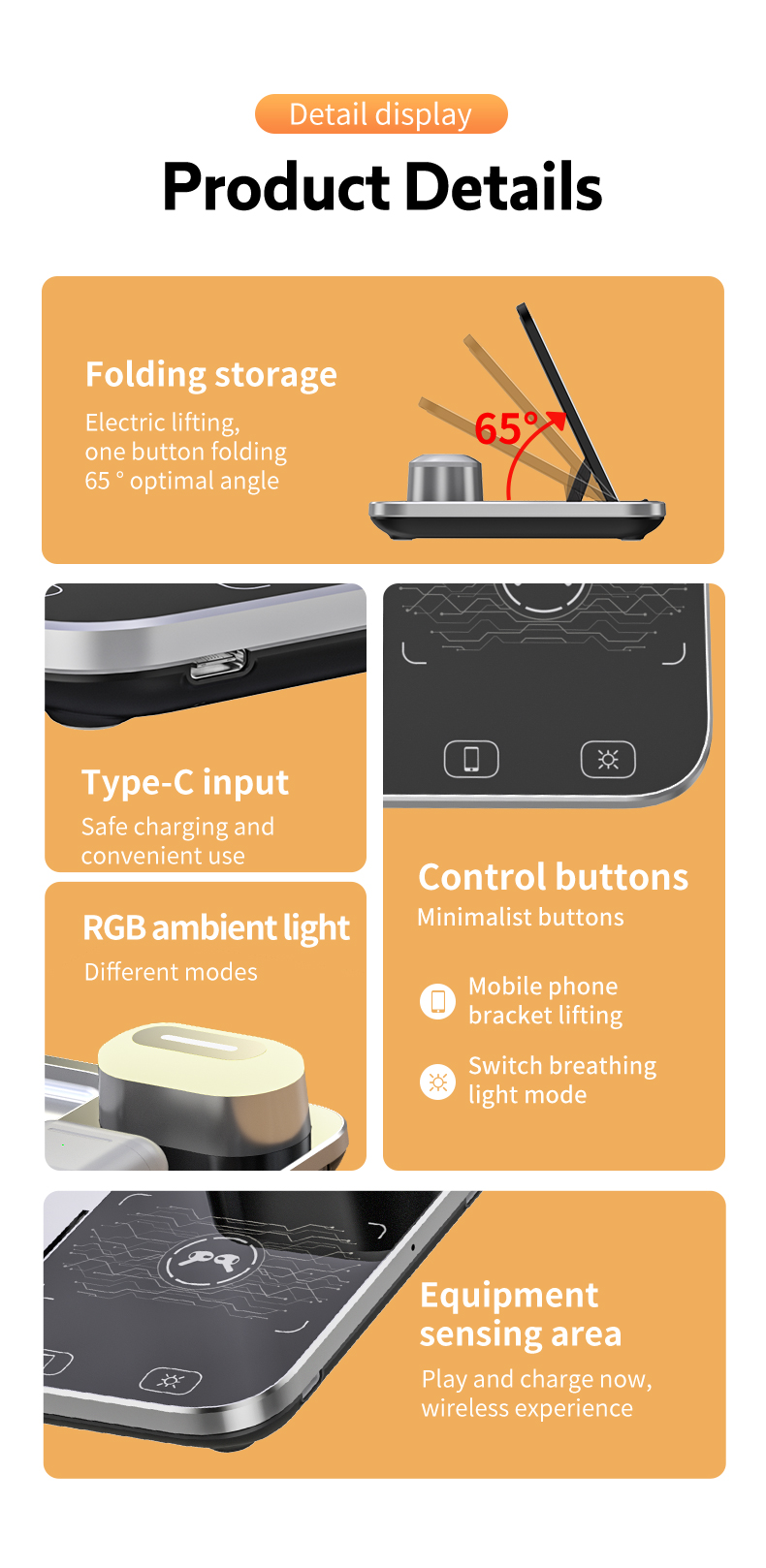 Private Mold Portable 3 in 1 Foldable Wireless Charger for Fast Magnetic Charging