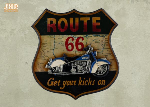 Resin Motorcycle Wall Decor Antique Route 66 Wall Plaques Pub Sign Wood Wall Art