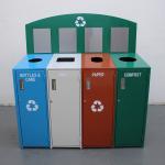 Outdoor Steel Recycling 4 Compartment Trash Can With Galvanized Steel Liner