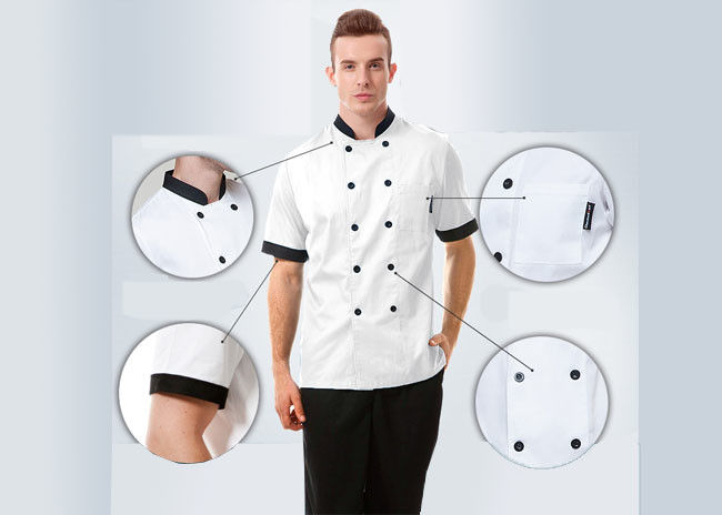 Stand Collar Embroidery Chef Cook Uniform Short Sleeve For Kitchen