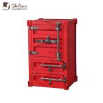 Red Metal Distressed Shipping Container Side Table With Drawers Living Room