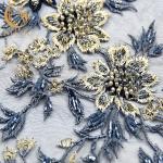 Wide French 3D Embroidery Lace Fabric Nylon Beaded 1 Yard Length