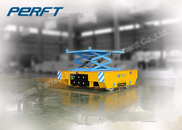 rail guided heavy duty plant trailer with scissor hydraulic lifting rail transfer cart
