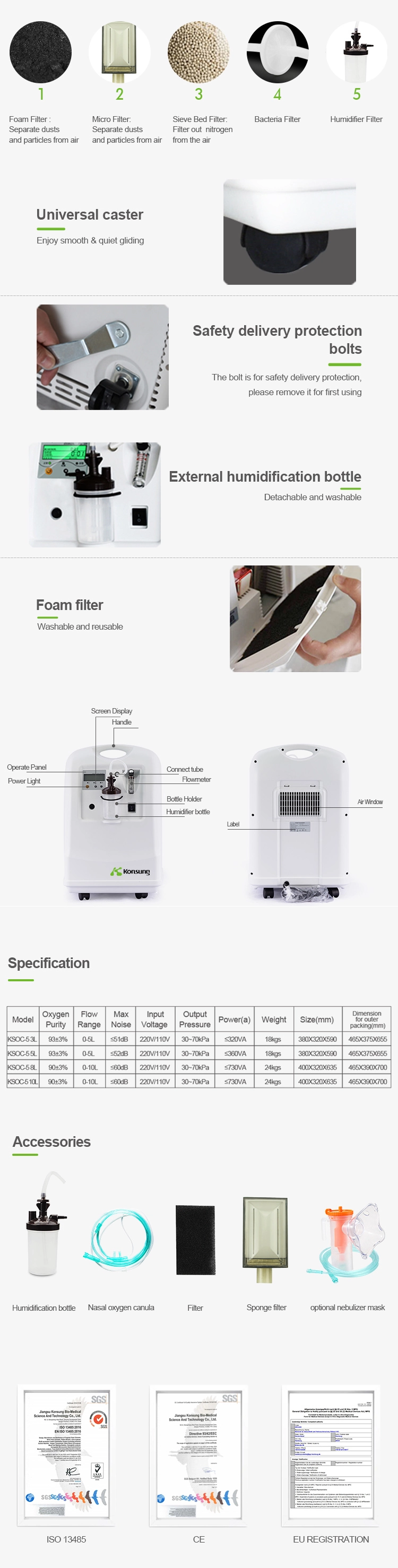 Portable Oxygen Concentrator 93% Concentration 10L Medical Use Oxygen Concentrator