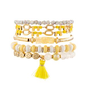 Wholesale Gold Plated Yellow Handmade Beaded Chain Link Tassel Bracelets Set DIY Charm For Women from china suppliers