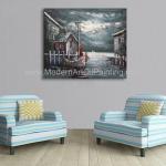 Abstract Houses Boat Dock Canvas Wall Art Paintings For Living Room