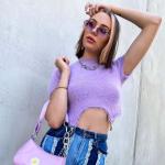Fleece Knitted Short Sleeve Crop T Shirt