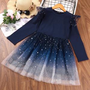 Wholesale Children'S Dress Clothing Girls Gradient Starry Long Sleeve Princess Dress from china suppliers