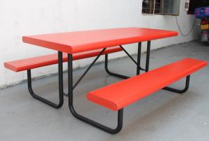 Wholesale Perforated Steel Commercial Picnic Tables , Outdoor Table With Umbrella Hole OEM from china suppliers