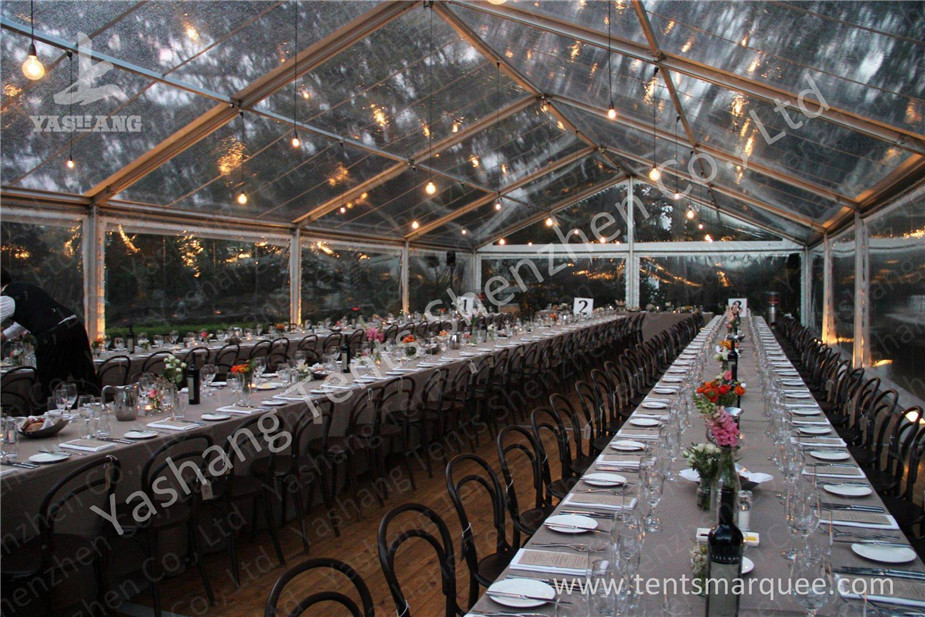 Classical Wood Tables Available for Luxury Wedding Tents with Aluminum Frame