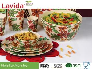 Wholesale Formaldehyde Free Bamboo Salad Serving Set Round Shape Acidproof Rustic Texture from china suppliers