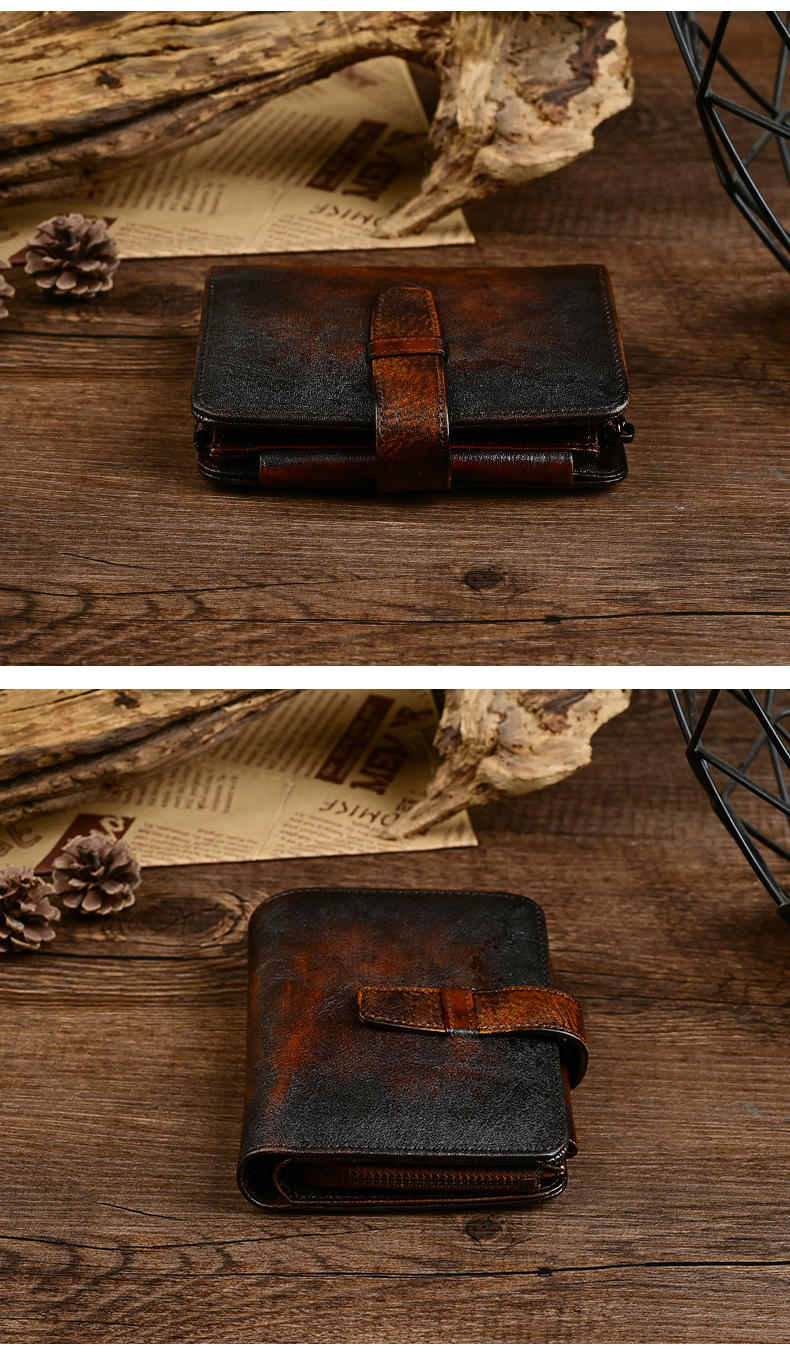 Nylon Lining Material Men's Genuine Leather Wallet For Men Vintage Cowhide Money Clip