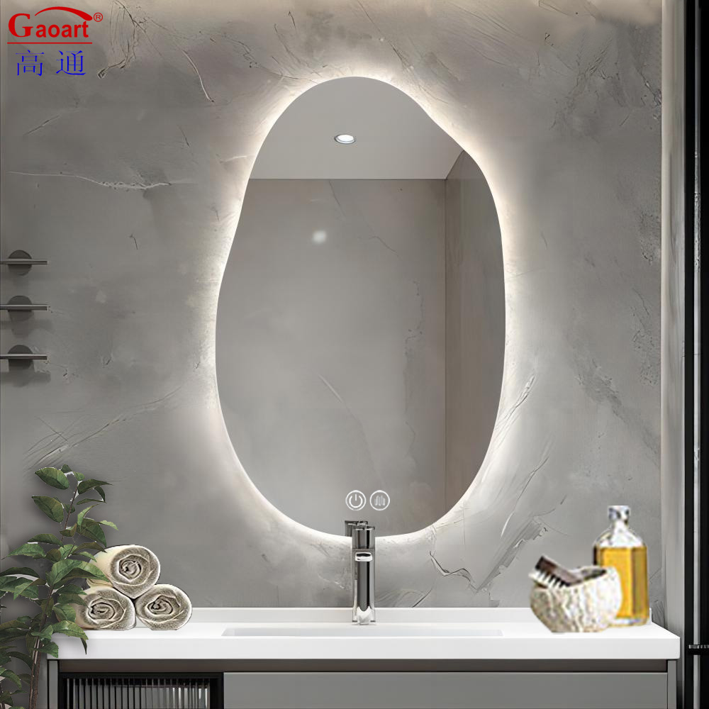 LED Light Touch Beveled Round Light Smart Salon Vanity Makeup Bathroom Wall Mirror
