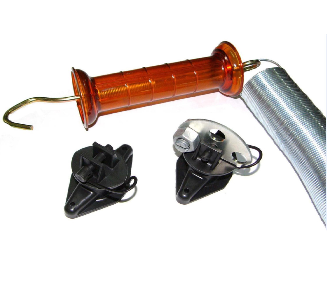 Electric fencing Spring Gate sets with 1gate handle and 1 spring and 2 wood post insulators