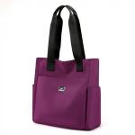 Custom printed tote bag 420d black purple nylon water resistant zipper hobo